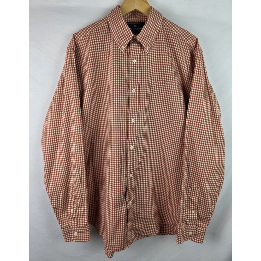 American Living Men's Shirt Size XL Orange Plaid Long Sleeve Button Down Top